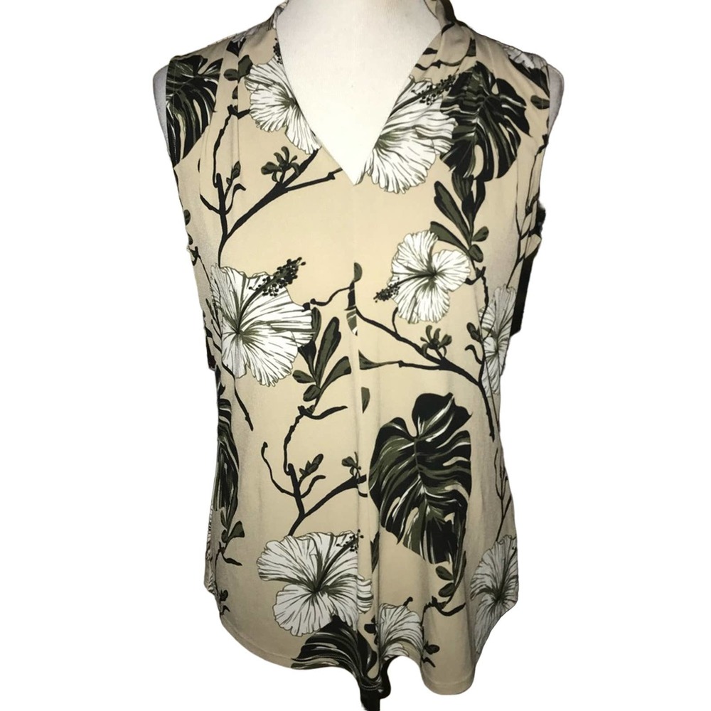 LIZ CLAIBORNE CAREER CREAM BLACK WHITE FLORAL CHIC MEDIUM